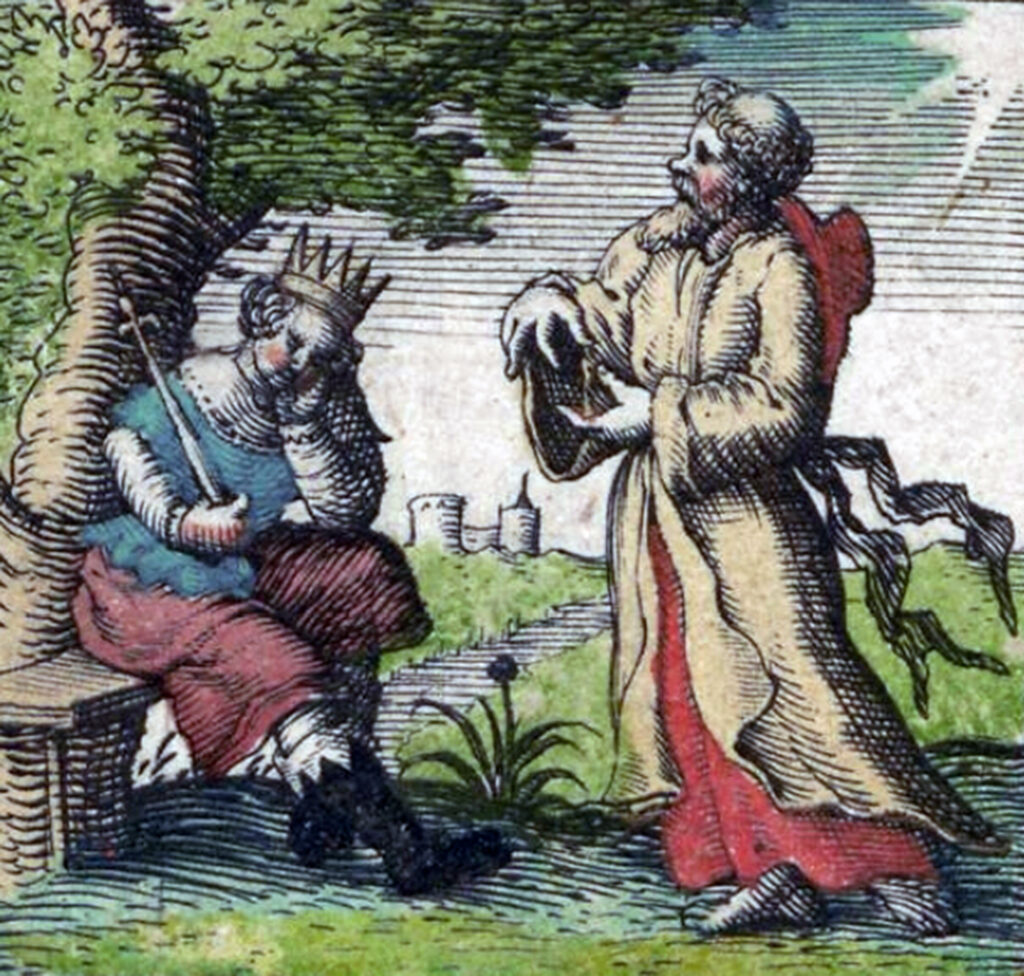 Edwin enjoying a sermon from Paulinus, in John Speed’s Anglo-Saxon Heptarchy (1611).
